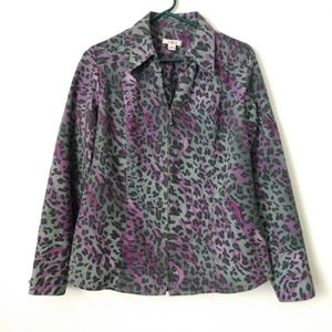Fun Animal Print Blazer Jacket Zip Up Front Gray Purple by Cato Medium Chest 38"